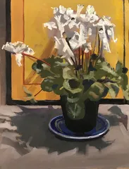 White Cyclamens Oil on Linen Painting by artist Ray Wilson